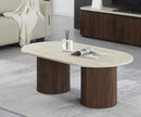 MESA DE CENTRO TOPE ESTILO MARMOL Y BASE ACABADO DE MADERA