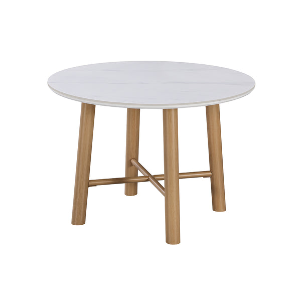 MESA DE COMEDOR DE CON TOPE DE CERAMICA BASE ACABADO DE MADERA CLARA