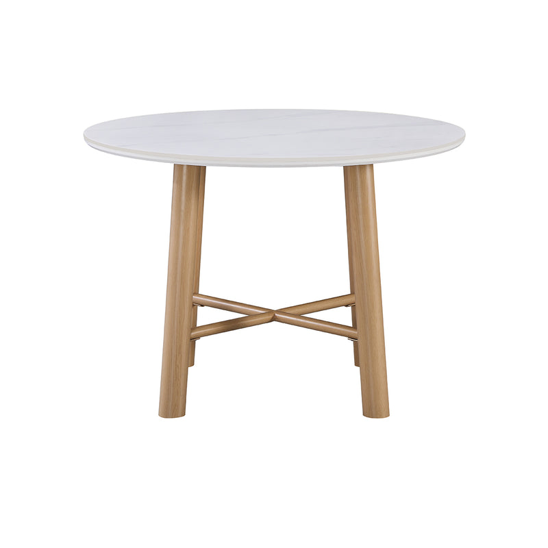 MESA DE COMEDOR DE CON TOPE DE CERAMICA BASE ACABADO DE MADERA CLARA
