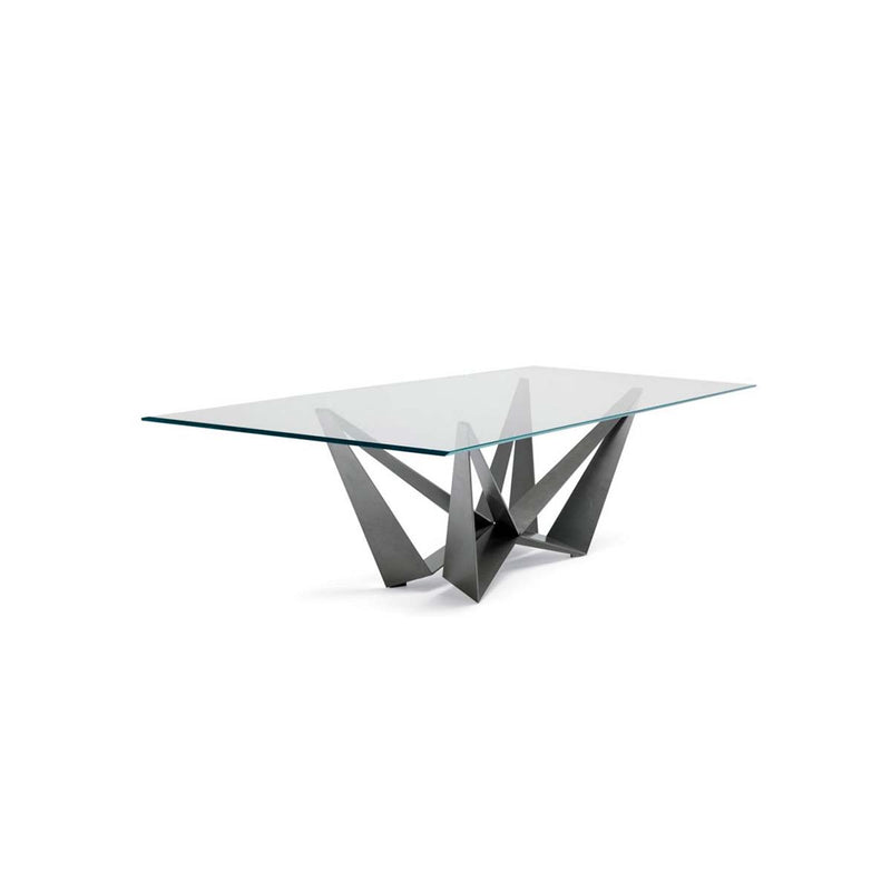 MESA DE COMEDOR TOPE DE CRISTAL Y BASE GRIS OSCURO