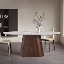 MESA DE COMEDOR CON TOPE ESTILO MARMOL Y BASE ACABADO DE MADERA