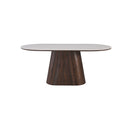 MESA DE COMEDOR CON TOPE ESTILO MARMOL Y BASE ACABADO DE MADERA