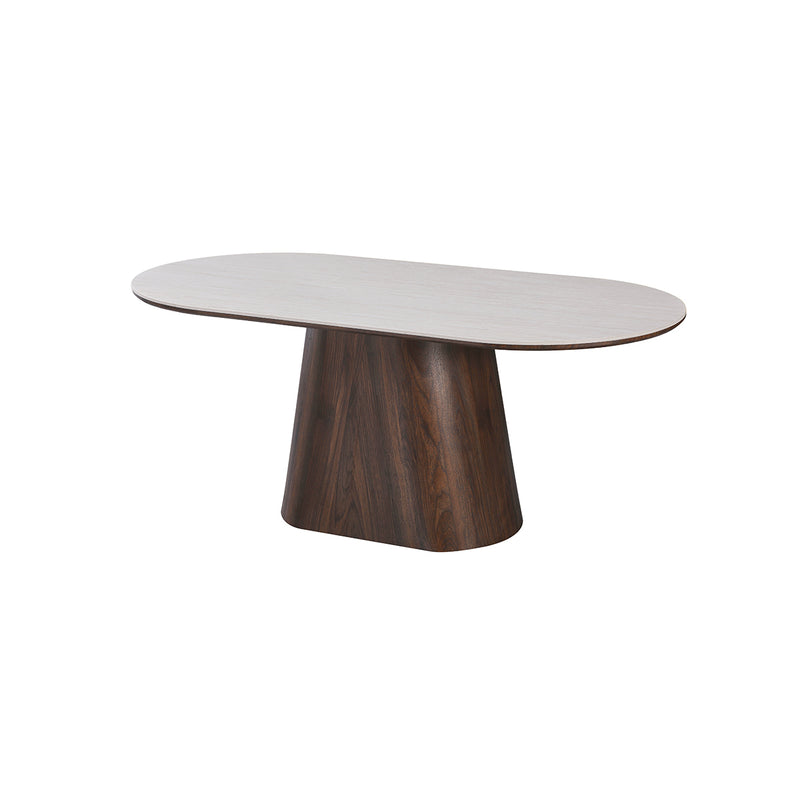 MESA DE COMEDOR CON TOPE ESTILO MARMOL Y BASE ACABADO DE MADERA