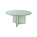 MESA DE COMEDOR TOPE DE VIDRIO Y MARCO DORADO