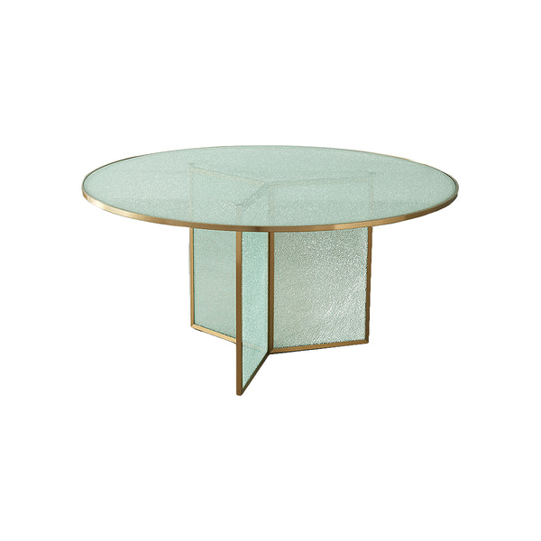 MESA DE COMEDOR TOPE DE VIDRIO Y MARCO DORADO