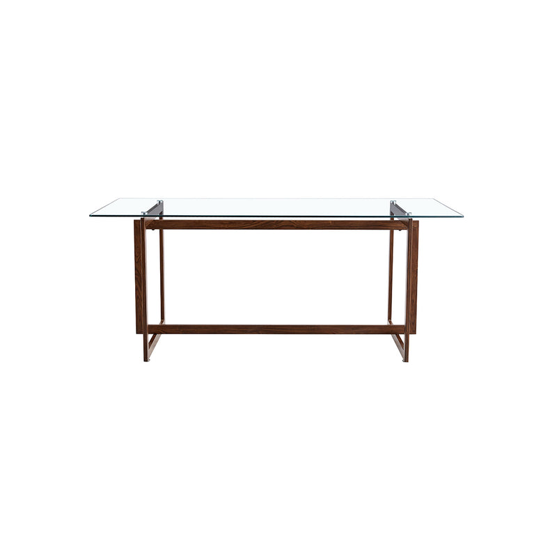 MESA DE COMEDOR TOPE DE CRISTAL Y BASE ESTILO MADERA