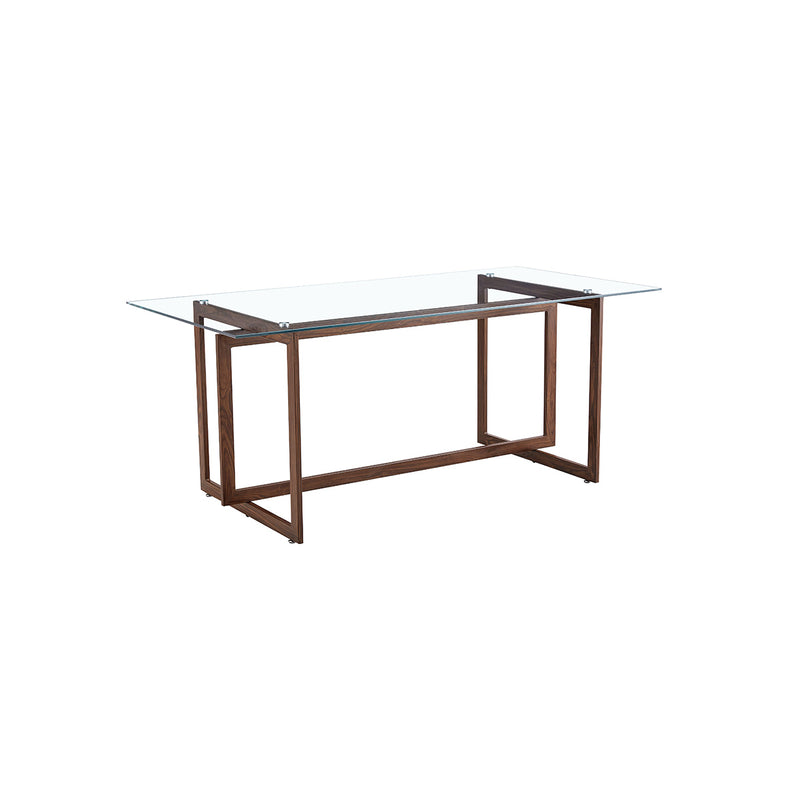 MESA DE COMEDOR TOPE DE CRISTAL Y BASE ESTILO MADERA