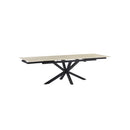 MESA DE COMEDOR EXTENDIBLE TOPE DE METAL ESTILO CERAMICA Y PATAS NEGRAS