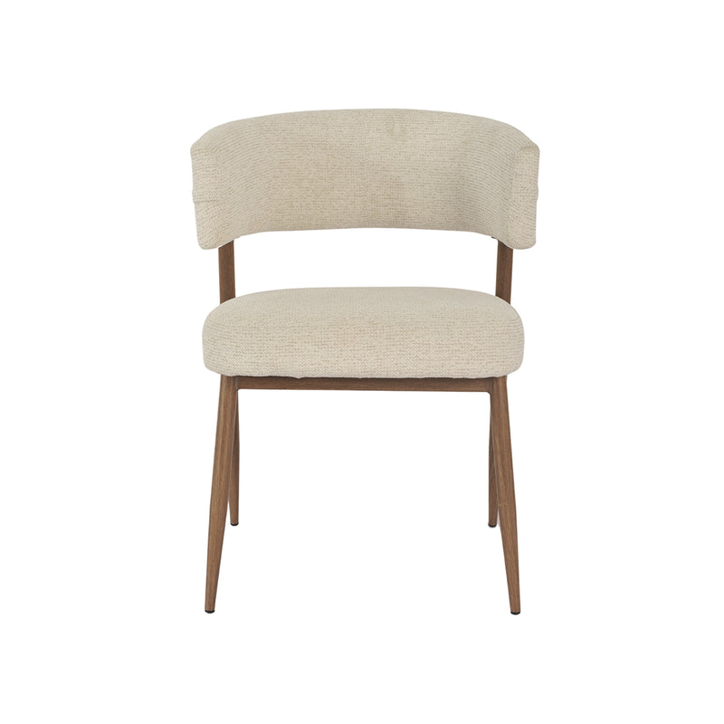 SILLA DE COMEDOR EN TELA BEIGE Y PATAS ACABADO DE MADERA