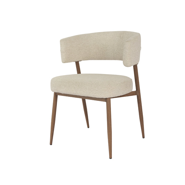 SILLA DE COMEDOR EN TELA BEIGE Y PATAS ACABADO DE MADERA