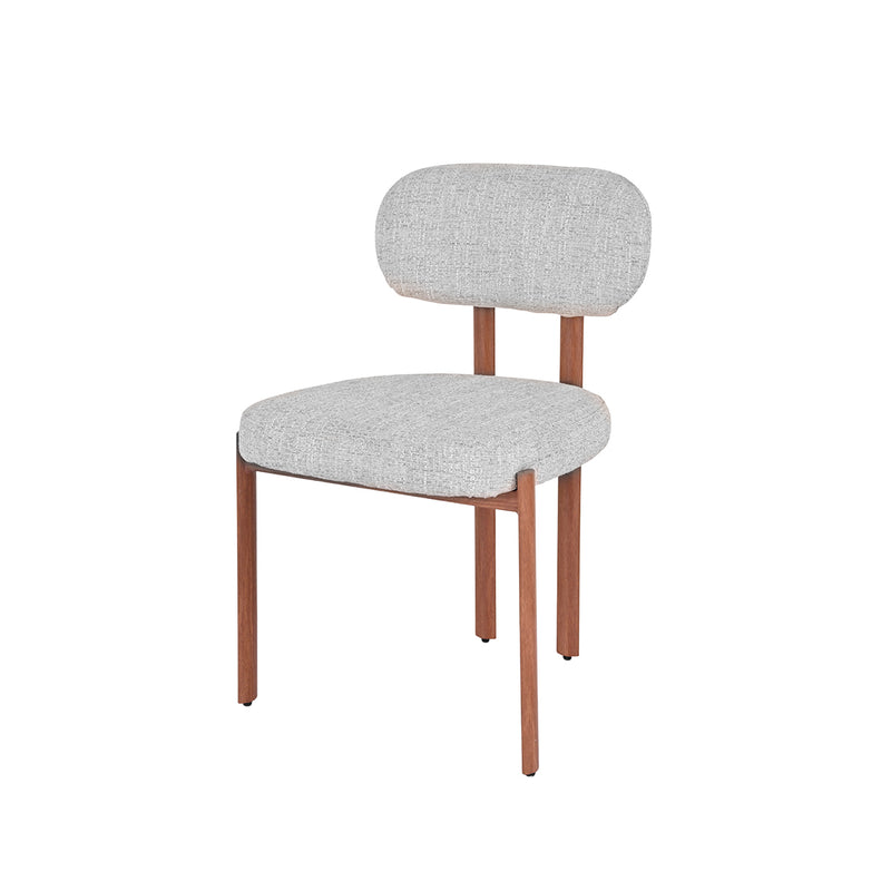 SILLA DE COMEDOR EN TELA GRIS Y PATAS ACABADO DE MADERA