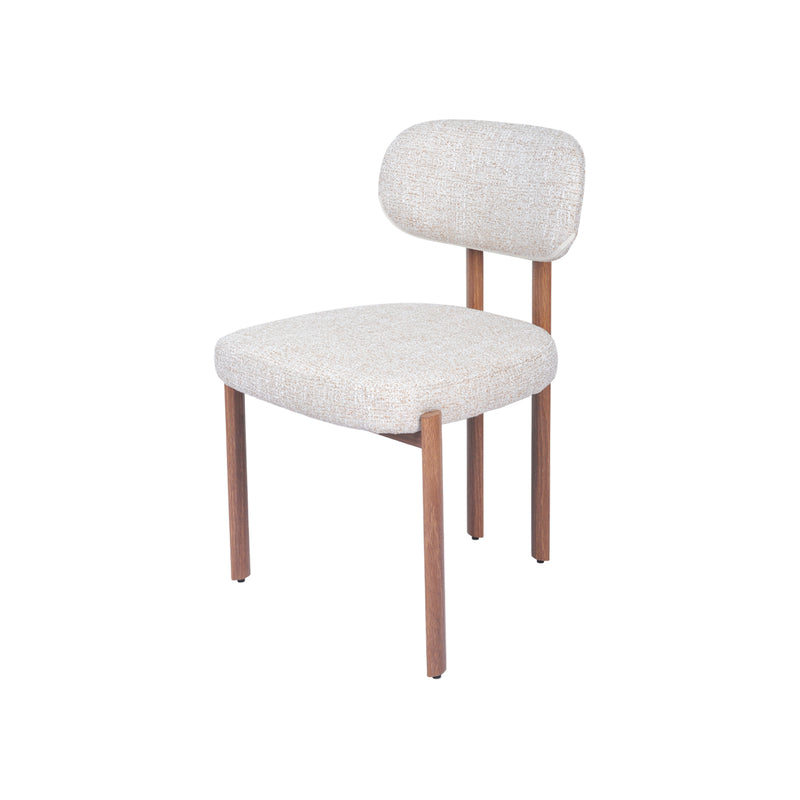 SILLA DE COMEDOR EN TELA TEXTURIZADA MARRON CON BLANCO Y PATAS ACABADO DE MADERA
