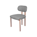 SILLA DE COMEDOR EN TELA GRIS Y PATAS ACABADO DE MADERA