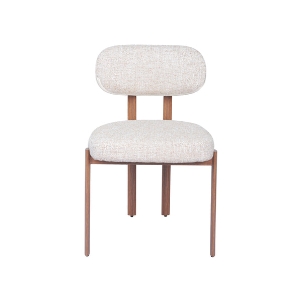 SILLA DE COMEDOR EN TELA TEXTURIZADA MARRON CON BLANCO Y PATAS ACABADO DE MADERA