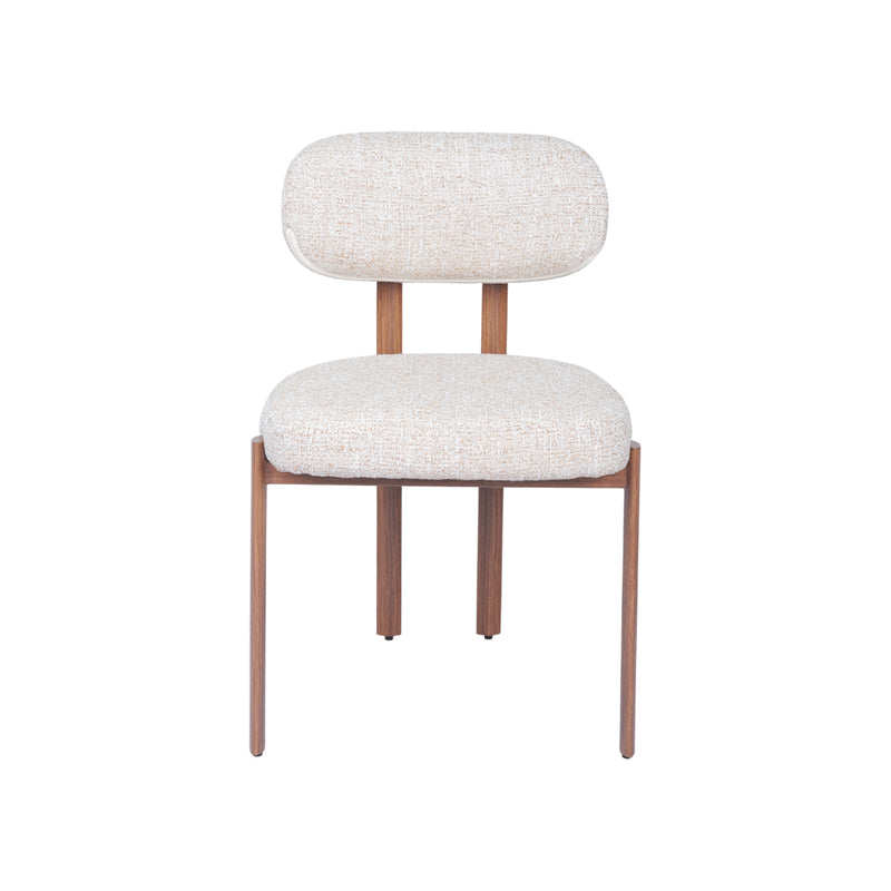 SILLA DE COMEDOR EN TELA TEXTURIZADA MARRON CON BLANCO Y PATAS ACABADO DE MADERA