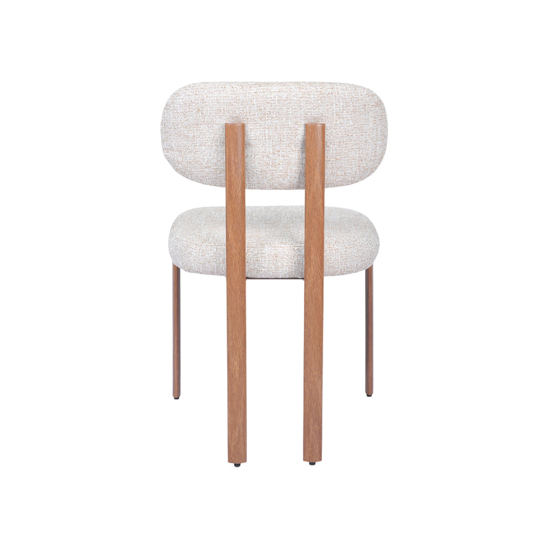 SILLA DE COMEDOR EN TELA TEXTURIZADA MARRON CON BLANCO Y PATAS ACABADO DE MADERA