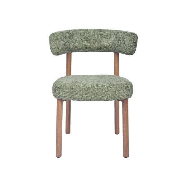 SILLA DE COMEDOR EN TELA VERDE Y PATAS ACABADO DE MADERA