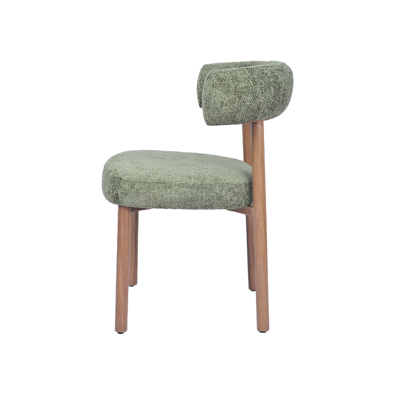 SILLA DE COMEDOR EN TELA VERDE Y PATAS ACABADO DE MADERA