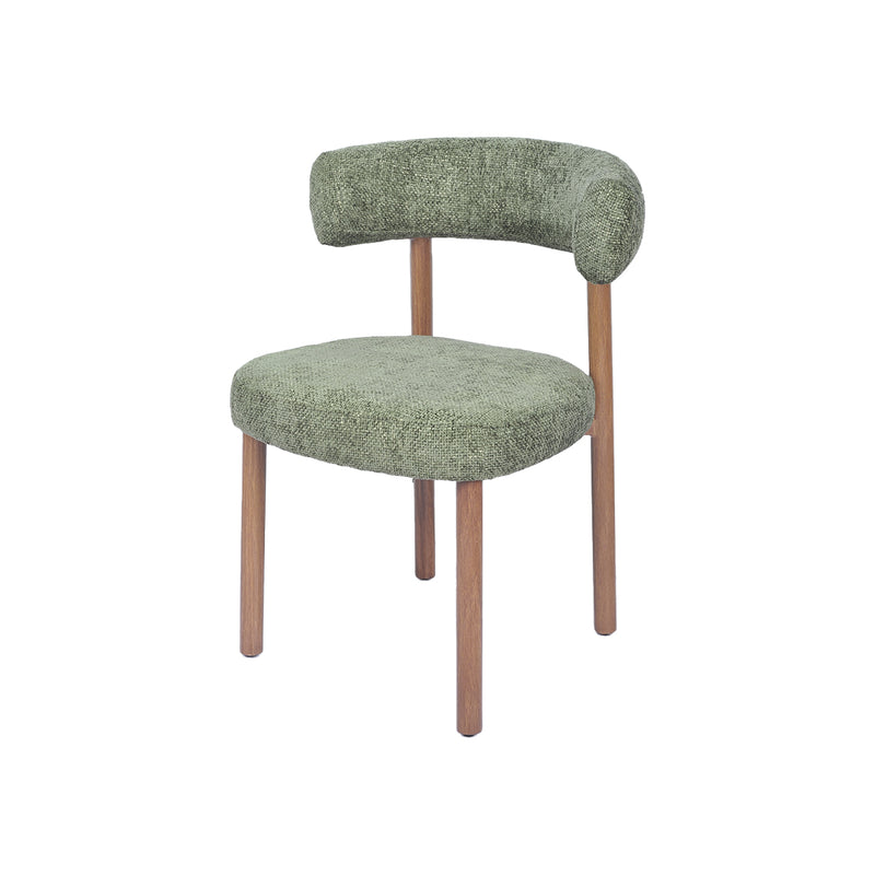 SILLA DE COMEDOR EN TELA VERDE Y PATAS ACABADO DE MADERA