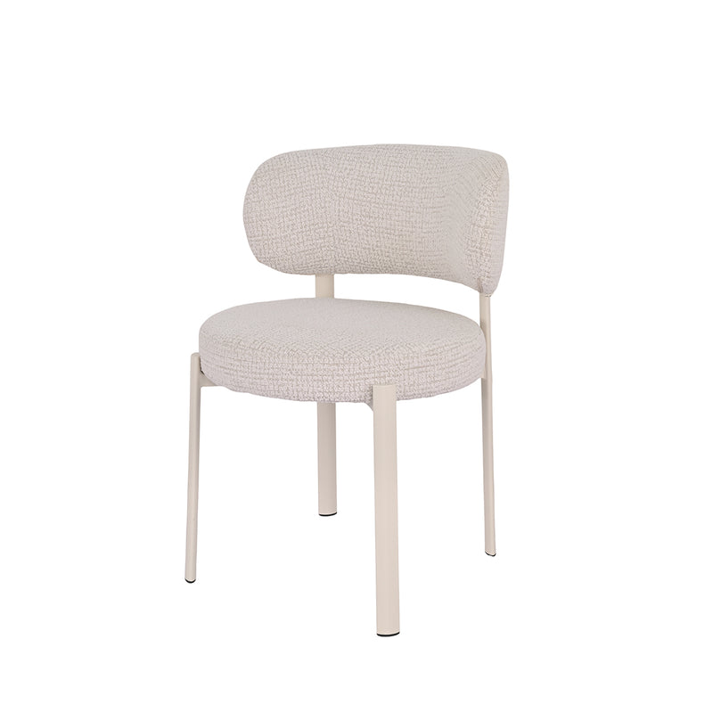 SILLA DE COMEDOR EN TELA BEIGE  Y PATAS BLANCAS