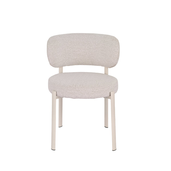 SILLA DE COMEDOR EN TELA BEIGE  Y PATAS BLANCAS