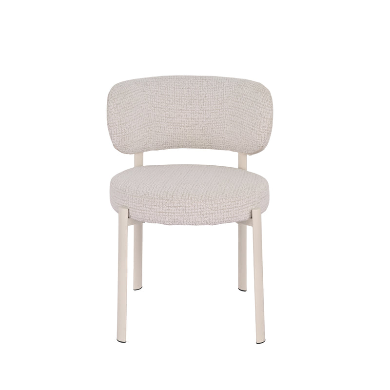 SILLA DE COMEDOR EN TELA BEIGE  Y PATAS BLANCAS