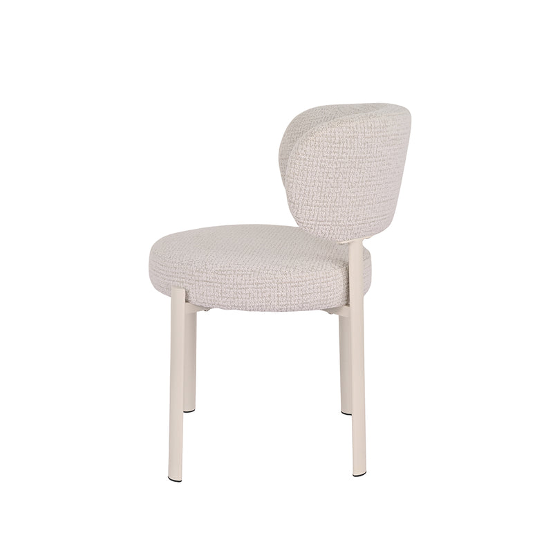 SILLA DE COMEDOR EN TELA BEIGE  Y PATAS BLANCAS