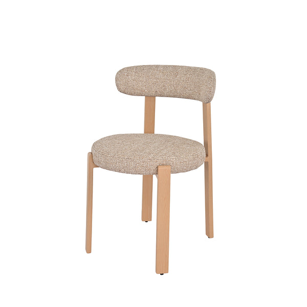 SILLA DE COMEDOR EN TELA TEXTURIZADA KAKI Y PATAS ACABADO DE MADERA CLARA