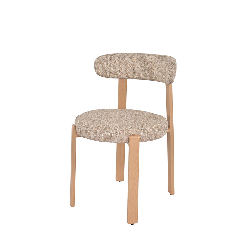 SILLA DE COMEDOR EN TELA TEXTURIZADA KAKI Y PATAS ACABADO DE MADERA CLARA