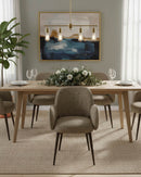 SILLA DE COMEDOR EN TELA TEXTURIZADA MARRON Y PATAS ACABADO DE MADERA