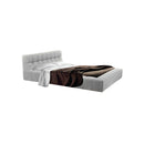 CAMA KING EN TELA GRIS, CON MEDIDA DE COLCHON QUEEN