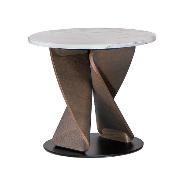 MESA LATERAL ACABADO DE MADERA GRIS  Y TOPE ESTILO MARMOL