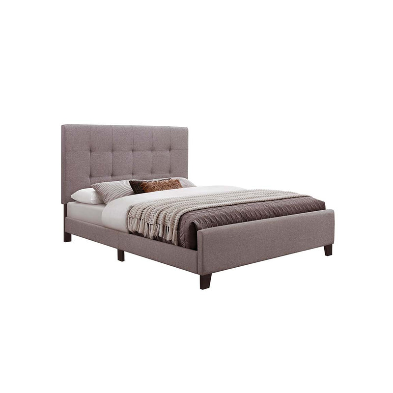 CAMA QUEEN EN TELA MARRON CLARO