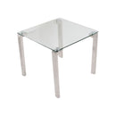 MESA LATERAL EN TOPE TRANSPARENTE BASE PLATEADA