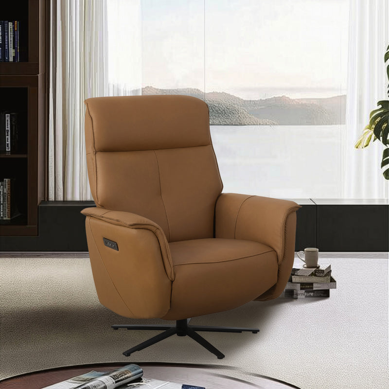 BUTACA RECLINABLE ELECTRICA CON FRENTE DE PIEL CAMEL