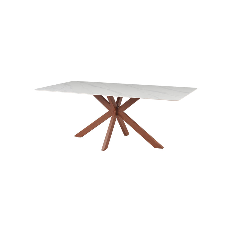 MESA DE COMEDOR TOPE ESTILO CERAMICA Y PATAS MARRONES