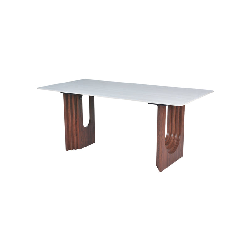 MESA DE COMEDOR EN TOPE DE CERAMICA Y BASE ACABADO DE MADERA
