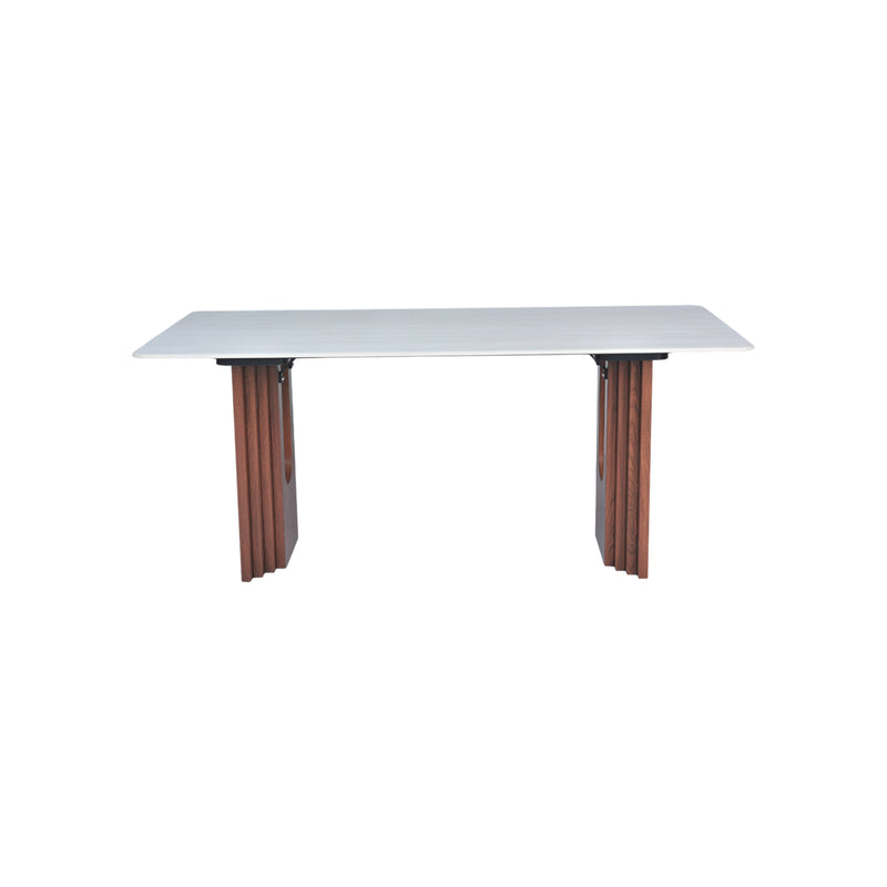 MESA DE COMEDOR EN TOPE DE CERAMICA Y BASE ACABADO DE MADERA