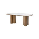 MESA DE COMEDOR TOPE ESTILO CERAMICA Y BASE METAL MARRON