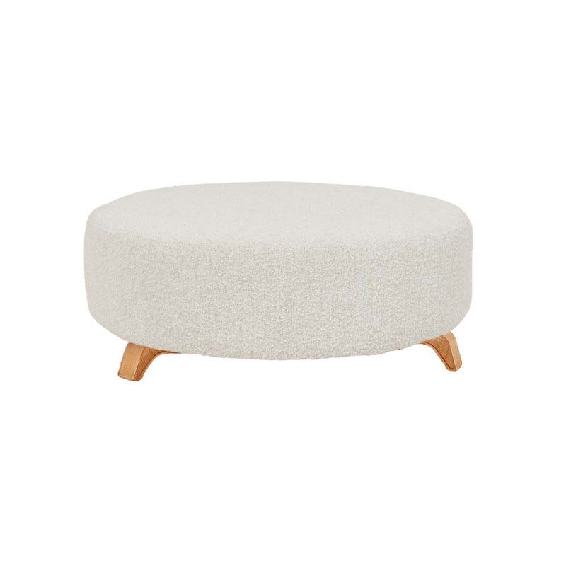 OTOMAN EN TELA BLANCA Y PATAS ACABADO DE MADERA
