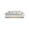 SOFA ESTACIONARIO DE TRES ASIENTOS EN TELA OFF WHITE Y BASE ACABADO DE MADERA