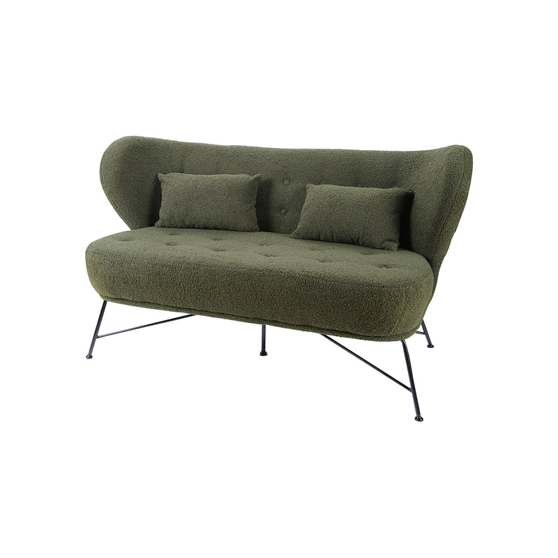 SOFA ESTACIONARIO DE DOS ASIENTOS EN TELA VERDE Y PATA NEGRAS