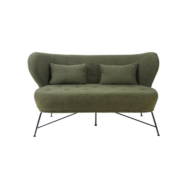 SOFA ESTACIONARIO DE DOS ASIENTOS EN TELA VERDE Y PATA NEGRAS