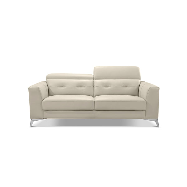 SOFA ESTACIONARIO DE DOS ASIENTOS EN PIEL SINTETICA CREMA Y PATAS CROMADAS