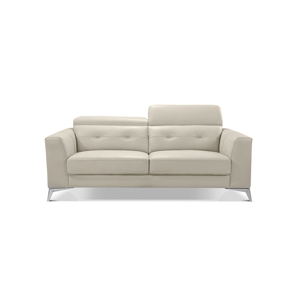 SOFA ESTACIONARIO DE TRES ASIENTOS EN PIEL SINTETICA CREMA Y PATAS CROMADAS