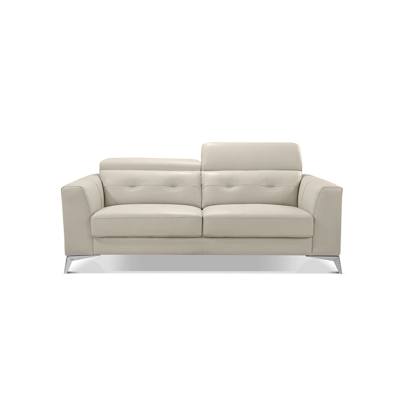 SOFA ESTACIONARIO DE TRES ASIENTOS EN PIEL SINTETICA CREMA Y PATAS CROMADAS