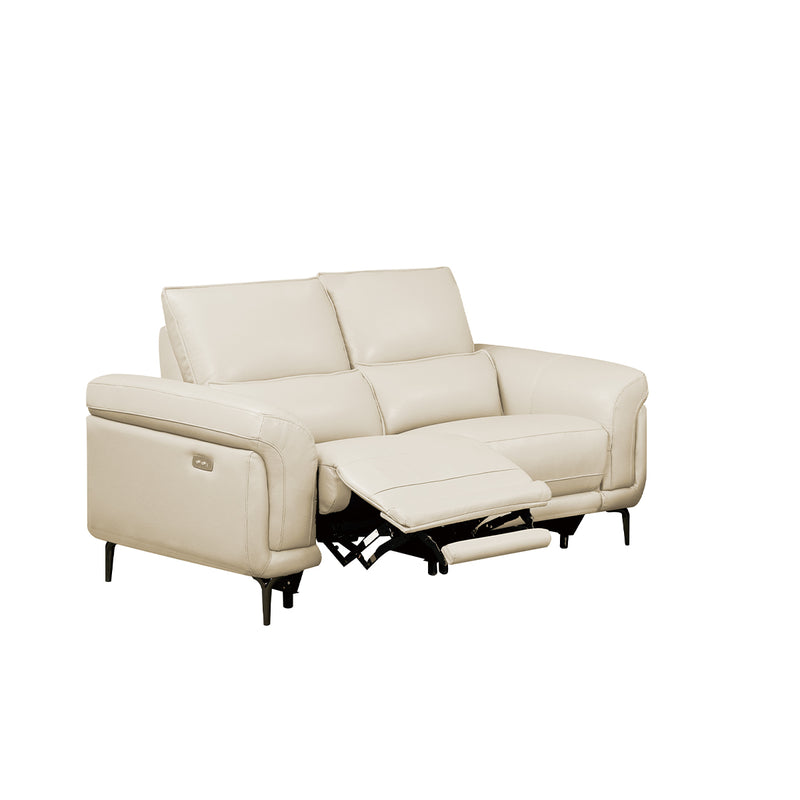 SOFA RECLINABLE DE DOS ASIENTOS ELECTRICO EN PIEL SINTETICA CREMA