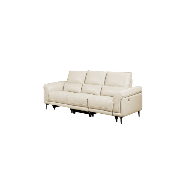 SOFA RECLINABLE DE TRES ASIENTOS ELECTRICO EN PIEL SINTETICA CREMA