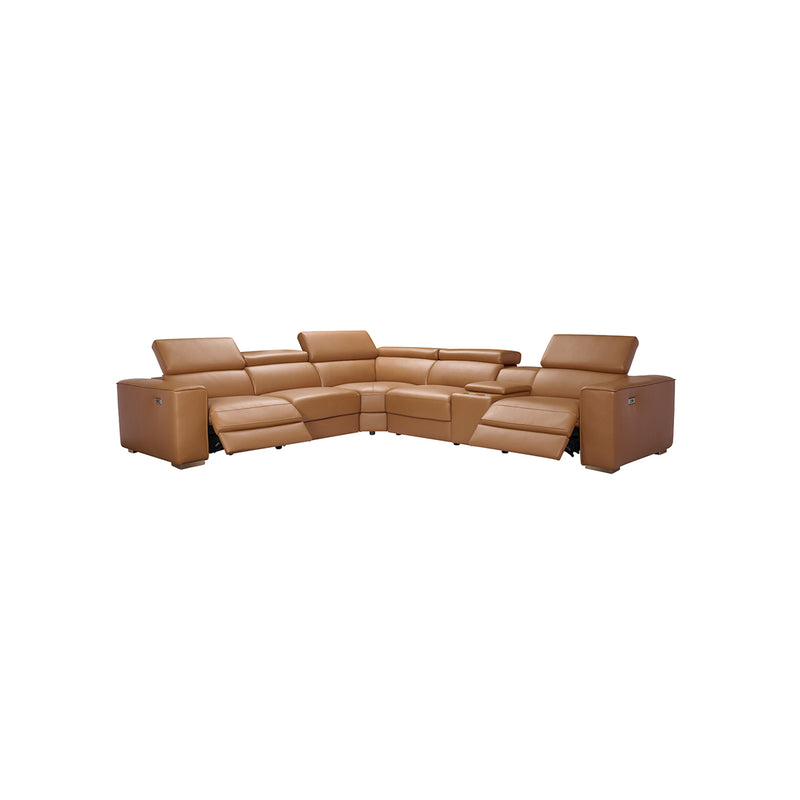 SOFA SECCIONAL RECLINABLE ELECTRICO EN PIEL SINTETICA NARANJA