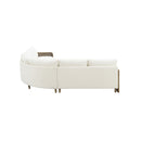 SOFA SECCIONAL ESTACIONARIO EN TELA BLANCA Y  ACABADO DE MADERA